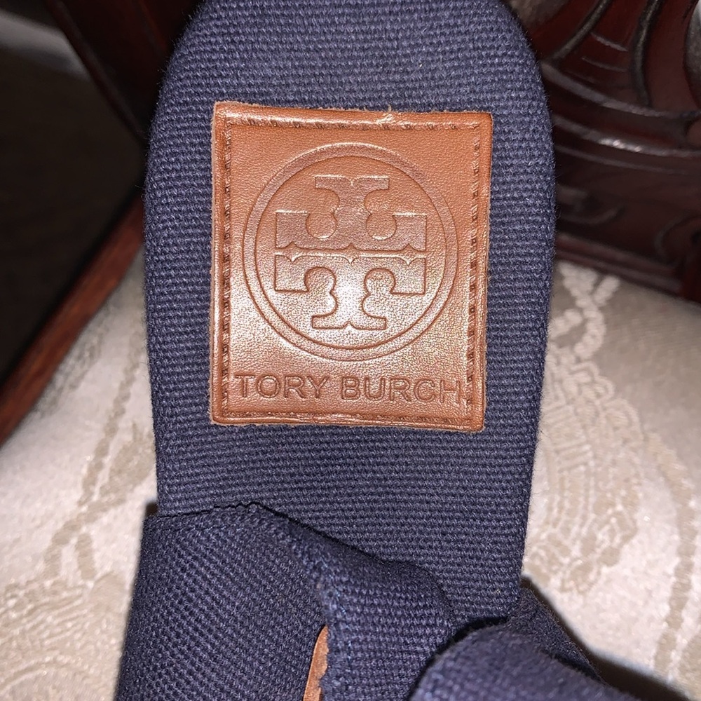 Tory Burch (Navy Espadrille Wedge Sandals - Picture 3 of 8